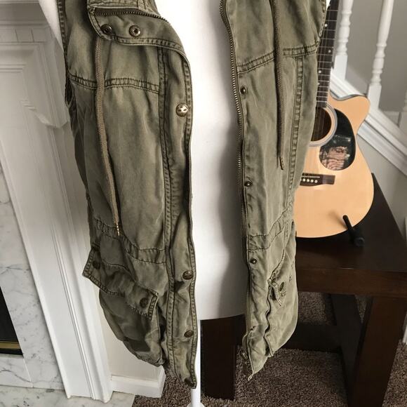 Army Green Utility Sleeveless Jacket grunge Grungecore Y2K - Picture 4 of 12
